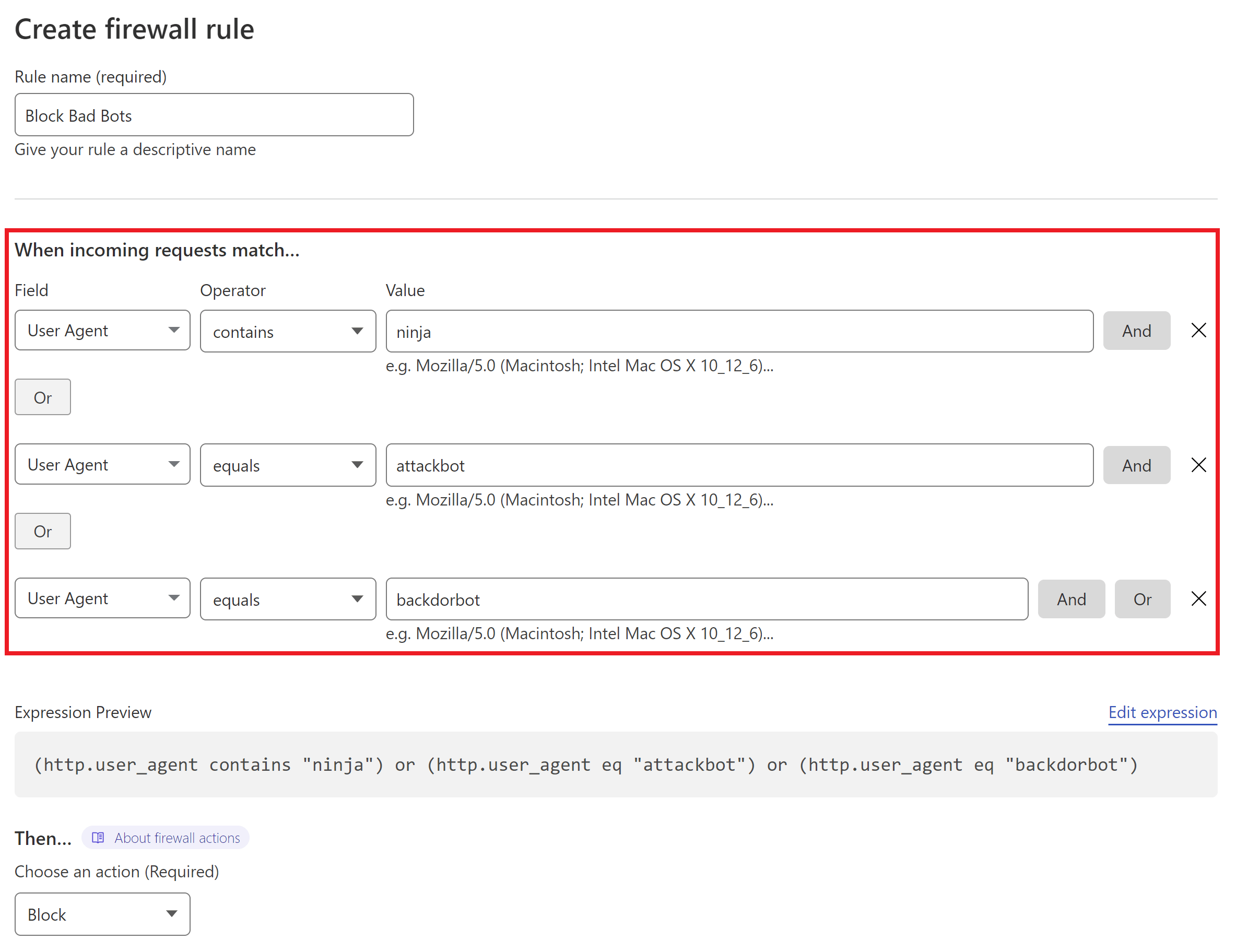 Cloudflare firewall rules настройка